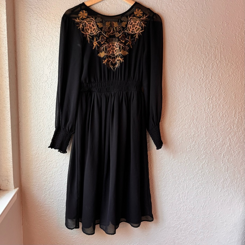 Zara bohemian chiffon dress with embroidery, size Xs Black dress boho romantic